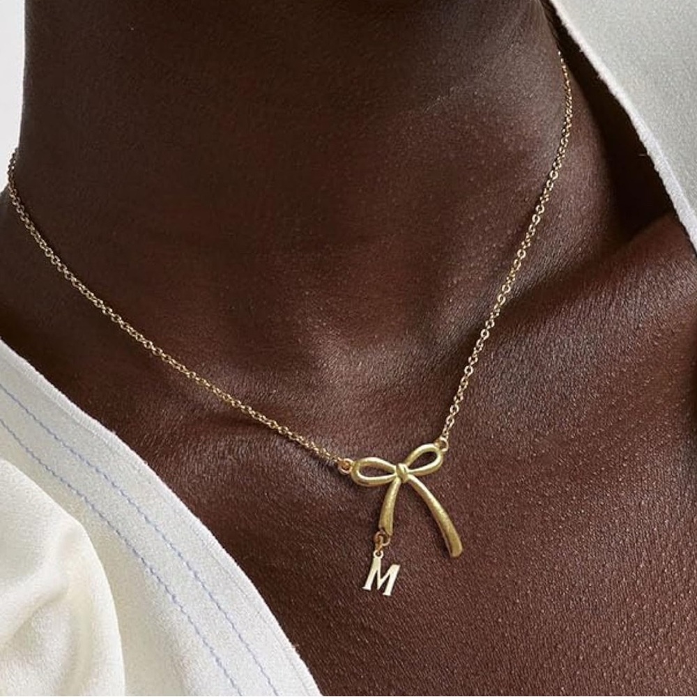 Gold Bow Initial Letter “M” Necklace